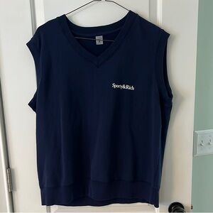 Sporty & Rich Serif Logo V-Neck Navy Vest Size XL